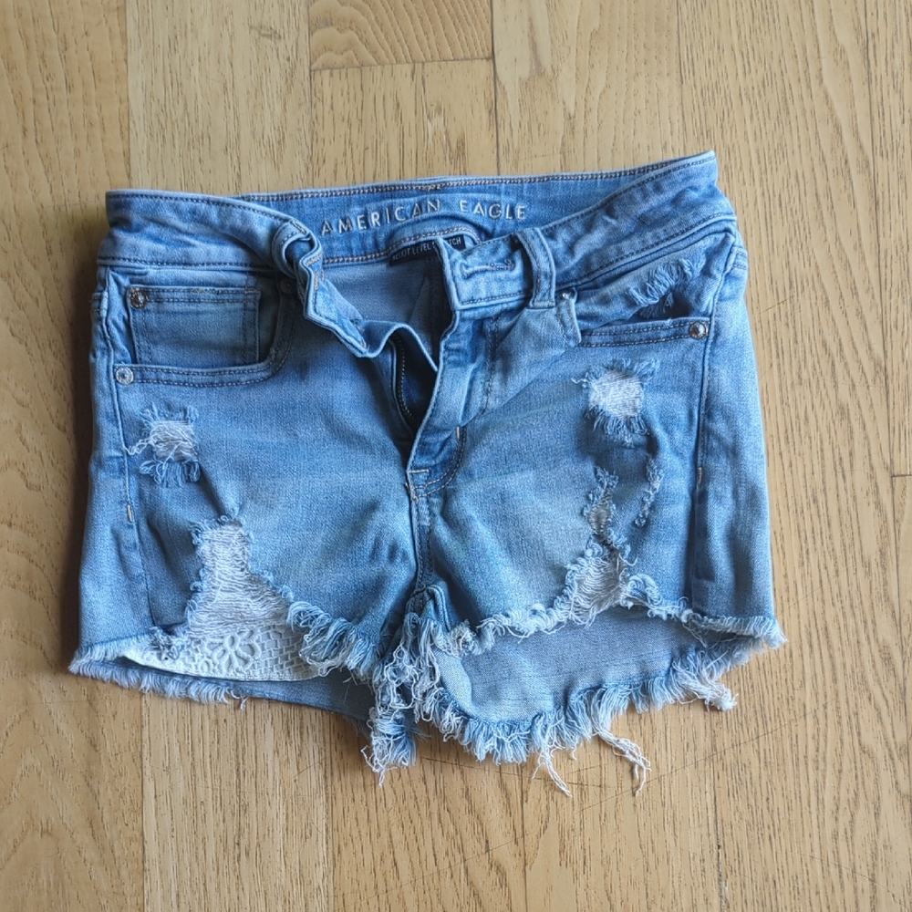 American Eagle Outfitters Blue Jean Shorts Distressed Style